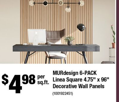 MURdesign 6-Pack Linea Square 4.75" x 96" Decorative Wall Panels