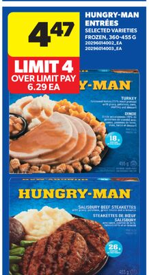 HUNGRY-MAN ENTRÉES, 360-455 G