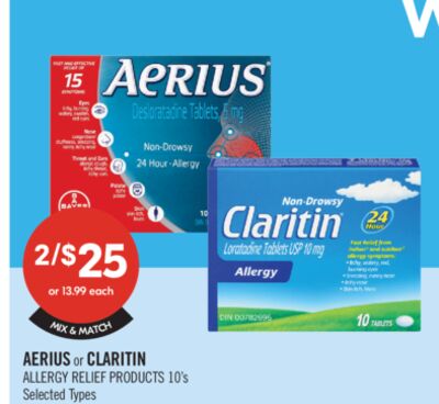 AERIUS or CLARITIN ALLERGY RELIEF PRODUCTS