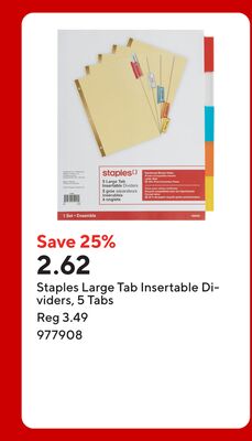 Staples Large Tab Insertable Dividers, 5 Tabs