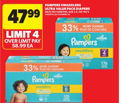 PAMPERS SWADDLERS ULTRA VALUE PACK DIAPERS, SIZE 2-8, 120-192'S