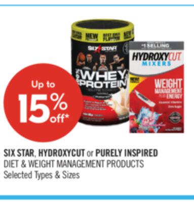 SIX STAR, HYDROXYCUT or PURELY INSPIRED DIET & WEIGHT MANAGEMENT PRODUCTS