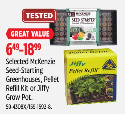 Selected McKenzie Seed-Starting Greenhouses, Pellet Refill Kit or Jiffy Grow Pot