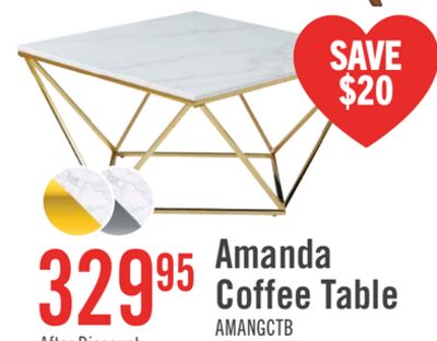 Amanda 31.5" Modern Square Coffee Table - White Marble Top with Gold Metal Base