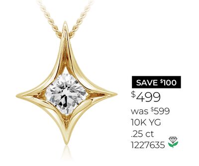 New Brilliance Lab Grown 0.25CT Solitaire Diamond Pendant in 10K Yellow Gold
