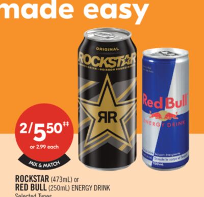 ROCKSTAR (473mL) or RED BULL (250mL) ENERGY DRINK