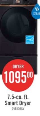 Samsung 7.5 Cu. Ft. Electric Dryer with Steam - Black Stainless Steel - Stackable - DVE50BG8300VAC