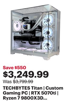 TECHBYTES Titan | Custom Gaming PC | RTX 5070ti | Ryzen 7 9800X3D 4.7 GHz (5.2 GHz Turbo) | DDR5 32GB RAM 6000 MHz | 1 TB NVMe SSD | Windows 11 Pro | White | 1-Year Warranty