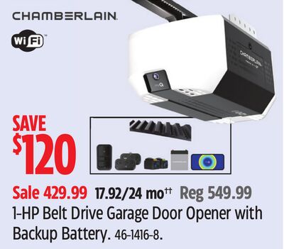 CHAMBERLAIN 1-HP Belt Drive Garage Door Opener with Backup Battery