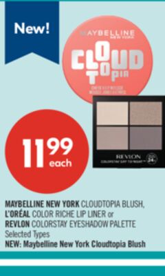 MAYBELLINE NEW YORK CLOUDTOPIA BLUSH, L'ORÉAL COLOR RICHE LIP LINER or REVLON COLORSTAY EYESHADOW PALETTE