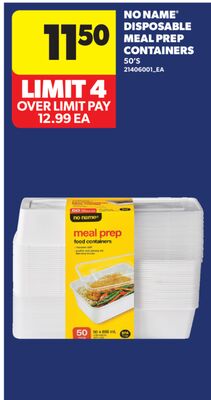 NO NAME® DISPOSABLE MEAL PREP CONTAINERS, 50'S