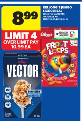 KELLOGG'S JUMBO SIZE CEREAL, 700 G-1.05 KG