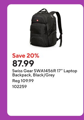 Swiss Gear SWA1456R 17" Laptop Backpack, Black/Grey