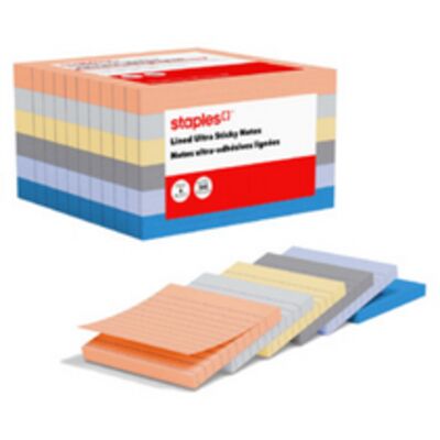 Staples Lined Ultra Sticky Notes - 4" x 4" - Stardust Collection - 6 Pack