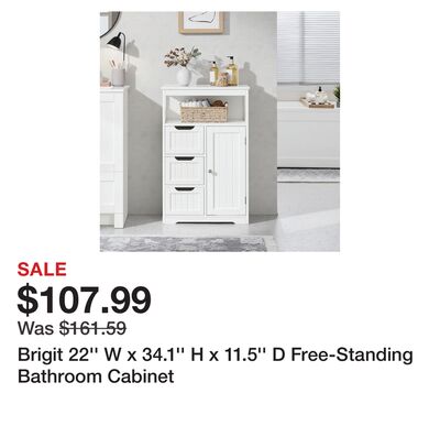 Brigit 22'' W x 34.1'' H x 11.5'' D Free-Standing Bathroom Cabinet