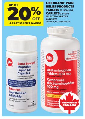LIFE BRAND® PAIN RELIEF PRODUCTS TABLETS, 32-500'S OR CAPLETS, 32-100'S