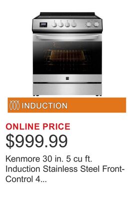 Kenmore 30 in. 5 cu ft. Induction Stainless Steel Front-Control 4 Element True Convection Range with Air Fry