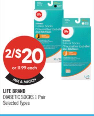 LIFE BRAND DIABETIC SOCKS 1 Pair