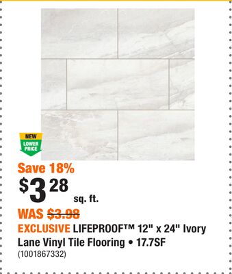 EXCLUSIVE LIFEPROOF™ 12" x 24" Ivory Lane Vinyl Tile Flooring • 17.7SF
