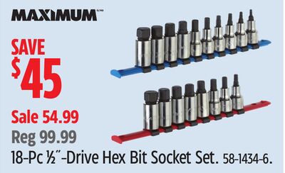 18-Pc 1⁄2˝-Drive Hex Bit Socket Set.