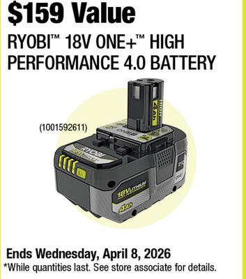 Ryobi 18V ONE+ HIGH PERFORMANCE 4.0 BATTERY