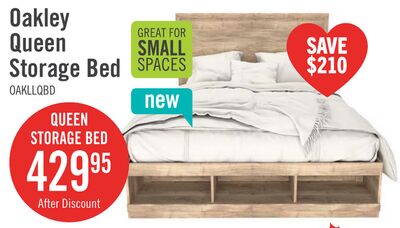 Oakley Platform Bed with Headboard & Storage Frame, Made in Canada, Natural - Queen Size