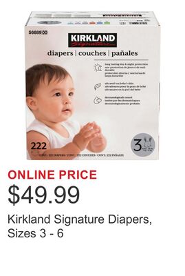 Kirkland Signature Diapers, Sizes 3 - 6