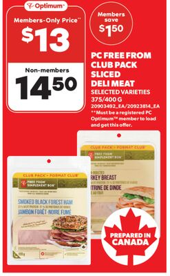 PC FREE FROM CLUB PACK SLICED DELI MEAT, 375/400 G