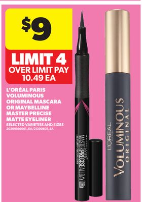 L' ORÉAL PARIS VOLUMINOUS ORIGINAL MASCARA OR MAYBELLINE MASTER PRECISE MATTE EYELINER