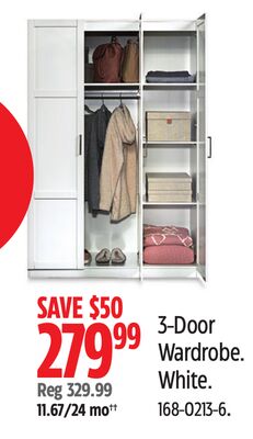 Sauder 3-Door Wardrobe White
