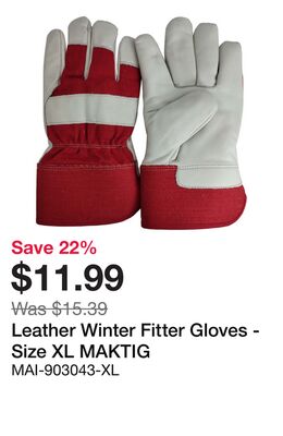 Leather Winter Fitter Gloves - Size XL