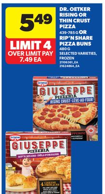 DR. OETKER RISING OR THIN CRUST PIZZA, 439-785 G OR RIP'N SHARE PIZZA BUNS, 480 G