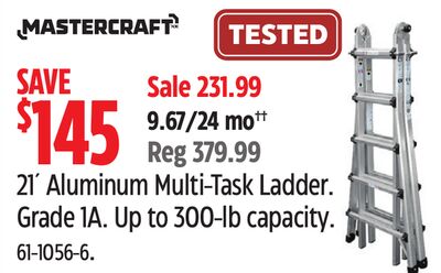 Mastercraft 21´ Aluminum Multi-Task Ladder. Grade 1A. Up to 300-lb capacity.