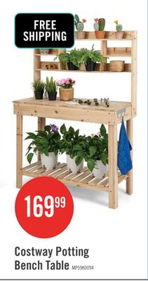Costway Potting Bench Table Wooden Garden Work Bench Platform With Display Rack Hidden Sink