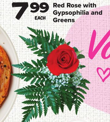 Red Rose with Gypsophilia and Greens