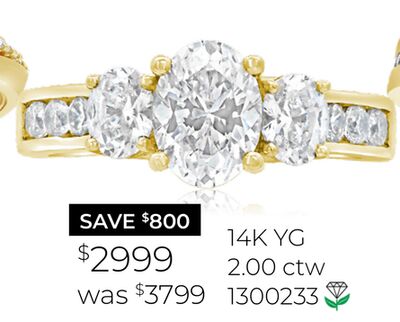 New Brilliance Lab Grown 2.00CTW Diamond Three-Stone Ring in 14K Yellow Gold