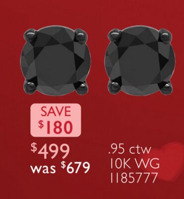 10K White Gold 0.95CTW Black Diamond Stud Earrings