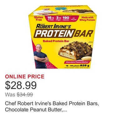 Chef Robert Irvine's Baked Protein Bars, Chocolate Peanut Butter, 18 × 46 g