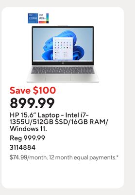 HP 15.6" Laptop - Intel i7-1355U/512GB SSD/16GB RAM/Windows 11.