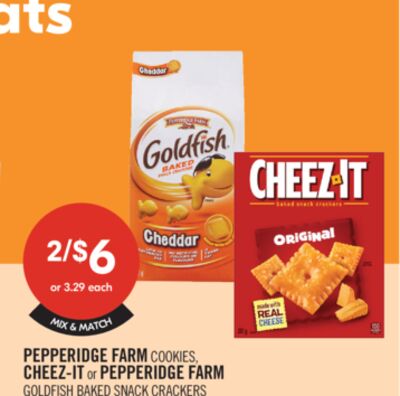 PEPPERIDGE FARM COOKIES CHEEZ-IT or PEPPERIDGE FARM GOLDFISH BAKED SNACK CRACKERS