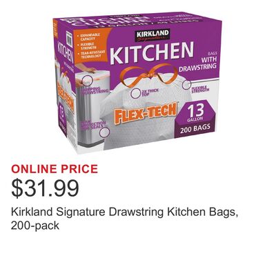 Kirkland Signature Drawstring Kitchen Bags, 200-pack