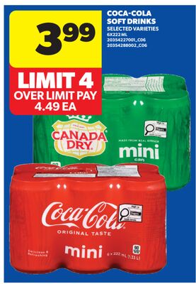 COCA-COLA SOFT DRINKS, 6X222 ML