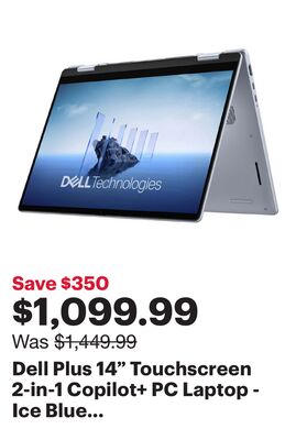 Dell Plus 14" Touchscreen 2-in-1 Copilot+ PC Laptop - Ice Blue (Intel Core Ultra 7 - 256V/16GB RAM/1TB SSD)