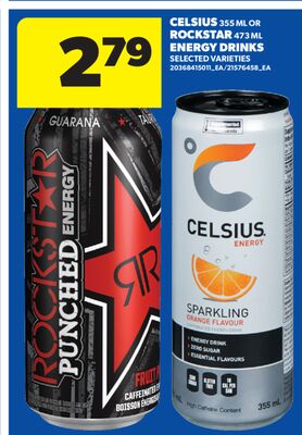 CELSIUS, 355 ML OR ROCKSTAR, 473 ML ENERGY DRINKS