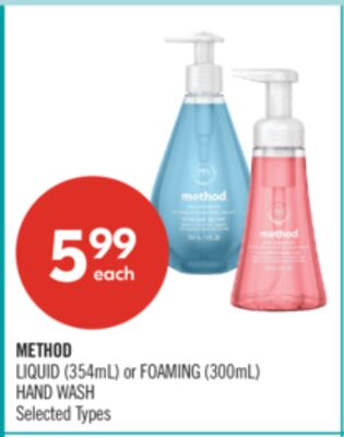 METHOD LIQUID (354mL) or FOAMING (300mL) HAND WASH