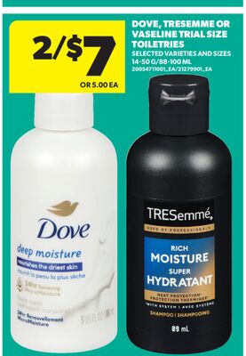 DOVE, TRESEMME OR VASELINE TRIAL SIZE TOILETRIES, 14-50 G/88-100 ML
