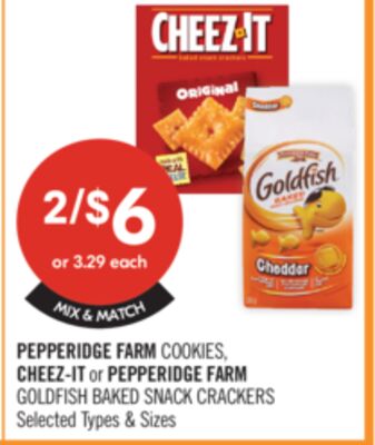 PEPPERIDGE FARM COOKIES, CHEEZ-IT or PEPPERIDGE FARM GOLDFISH BAKED SNACK CRACKERS