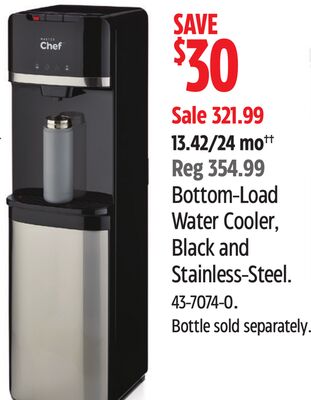 Bottom-Load Water Cooler, Black and Stainless-Steel.