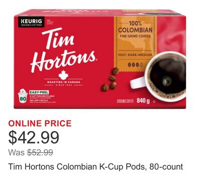 Tim Hortons Colombian K-Cup Pods, 80-count