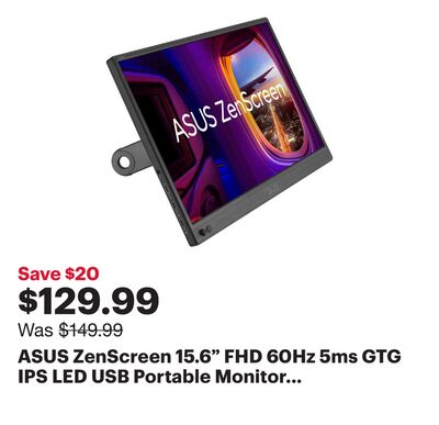 ASUS ZenScreen 15.6" FHD 60Hz 5ms GTG IPS LED USB Portable Monitor (MB169CK)